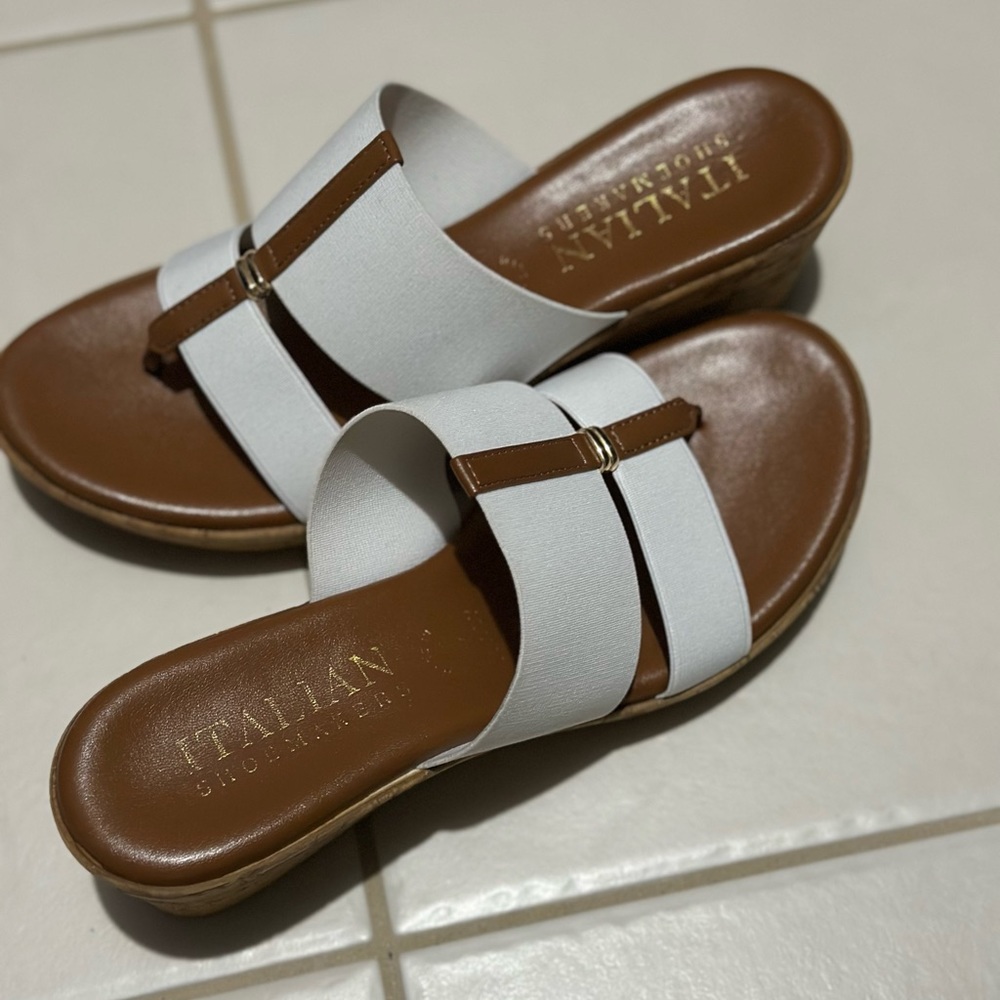 Italian Shoemakers White and Brown Women's Sandals